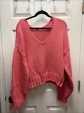 Z Supply Coral Pink V-Neck Chunky Knit Sweater